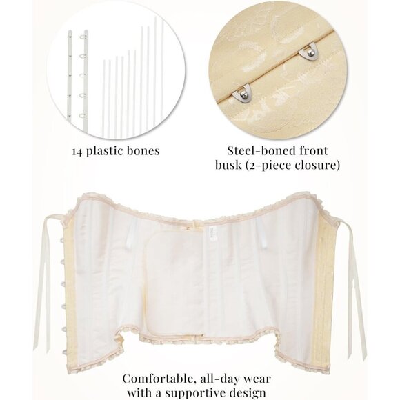 Women's Beige Vanilla Corset Tops Bustier Lingerie Lace Waist Push Up Bodysuit - Picture 5 of 6